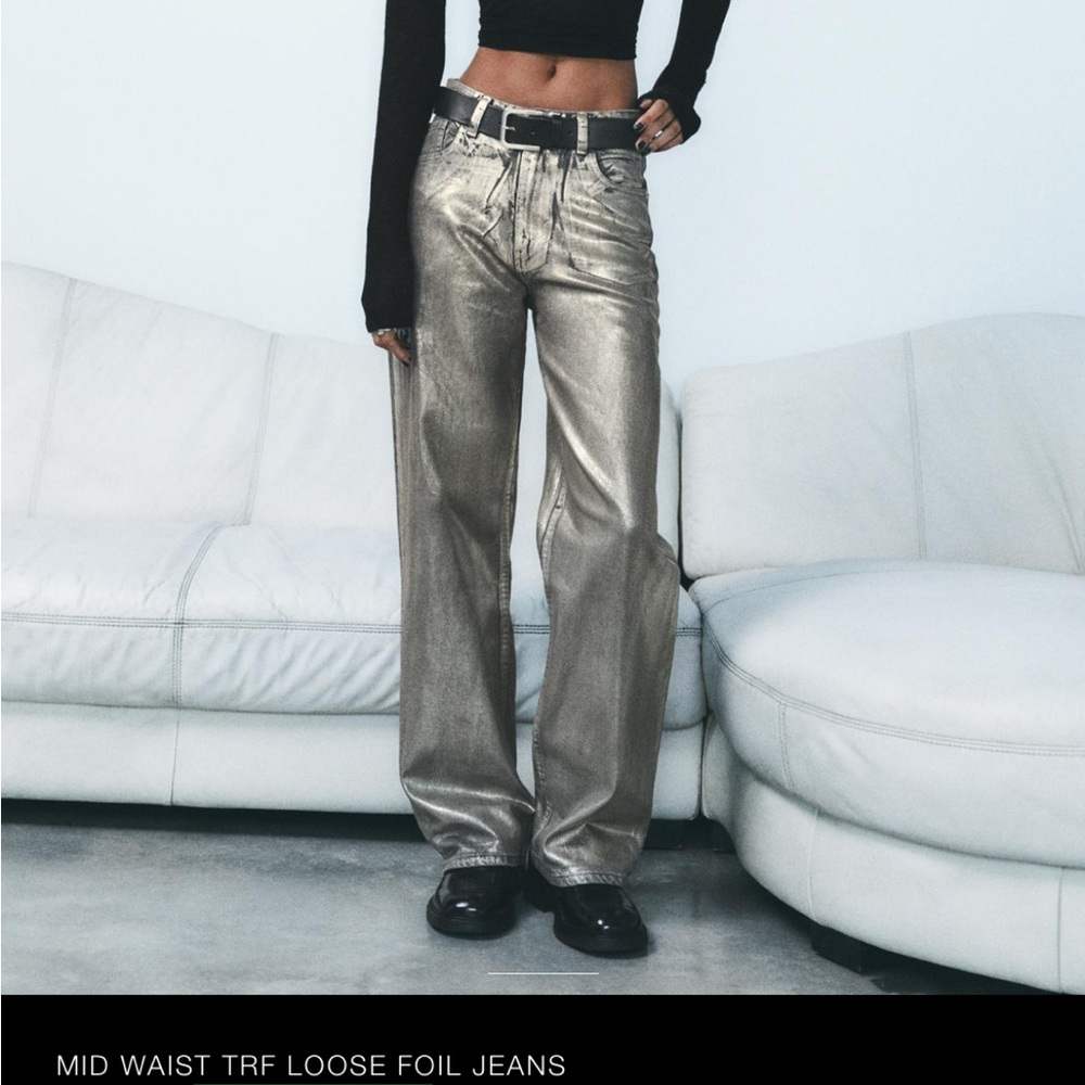 Mid waist trf loose foil jeans